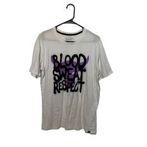 Under Armour Project Rock Shirt Mens Medium White Respect Short Sleeve Gym Logo